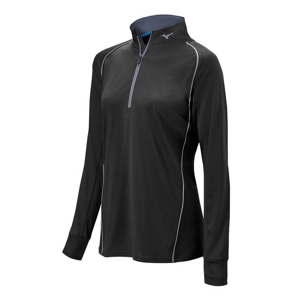 Moletom Mizuno Comp 1/2 Zip Long Sleeve - Mulher - Pretas - KZVJH5192